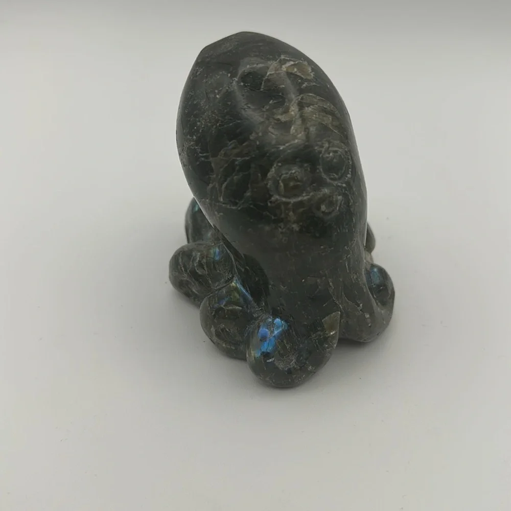 Natural blue flash labradorite octopus carving